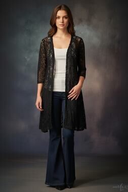 Origami Black Lace Button Cardigan